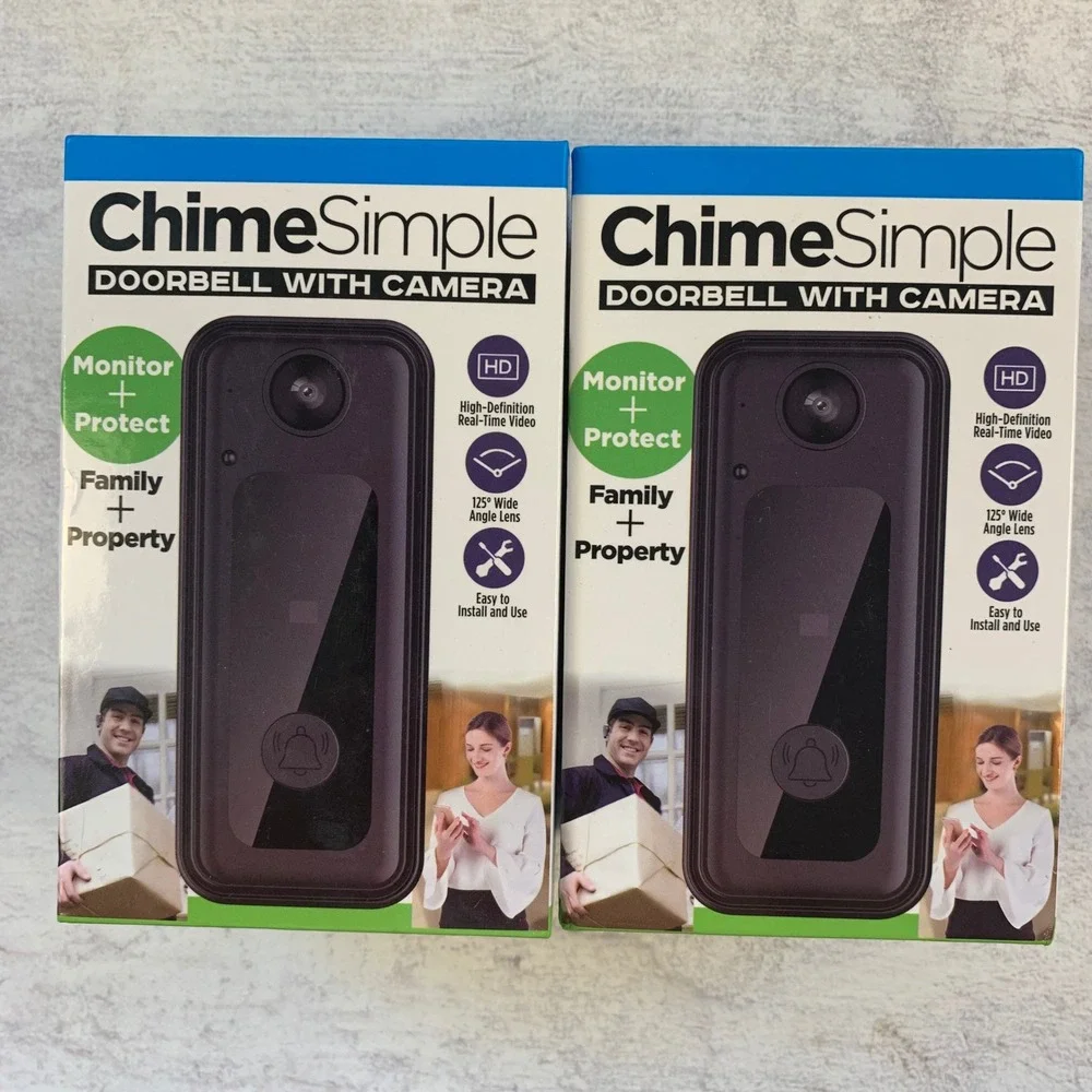 2 ChimeSimple Doorbells With Cameras HD 125 Degree Wide‎ Angle Lens Easy Install